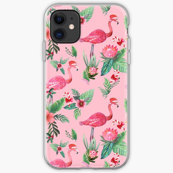 Flamingo Santa on Pink with candy canes / Tropical Christmas iPhone Soft Case