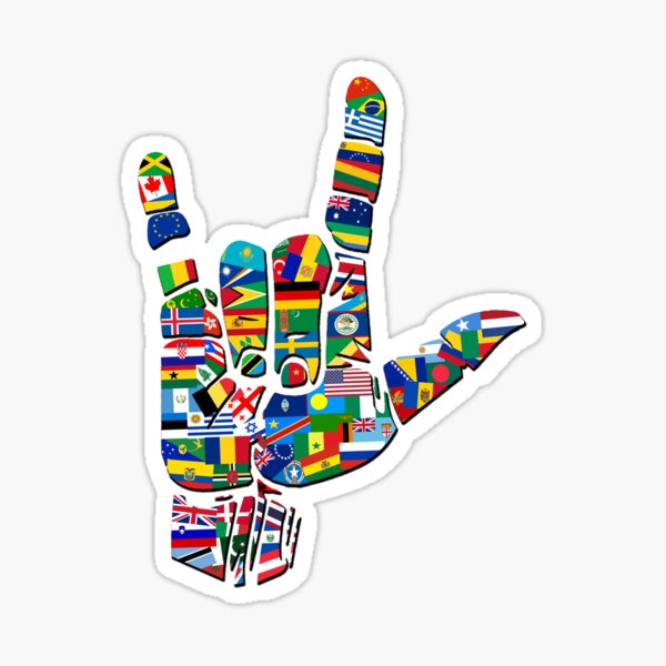 I Love the World, Love Sign, Flags of the World, ASL International Sticker