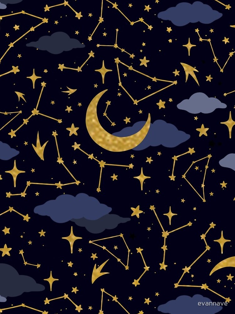 Celestial Stars and Moons in Gold and Dark Blue by evannave
