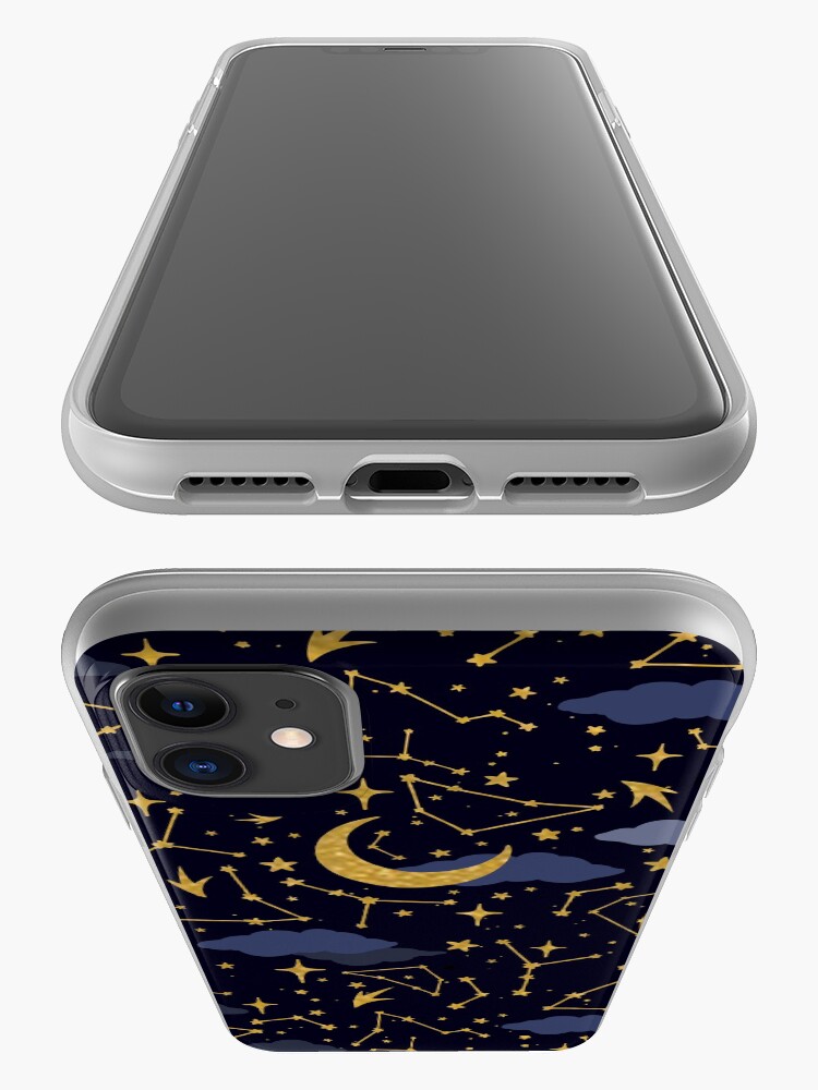 Alternate view of Celestial Stars and Moons in Gold and Dark Blue iPhone Case & Cover