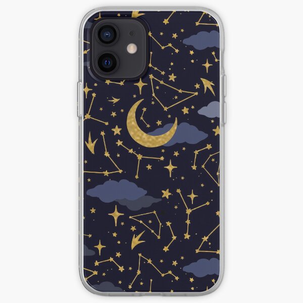 Celestial Stars and Moons in Gold and Dark Blue iPhone Soft Case