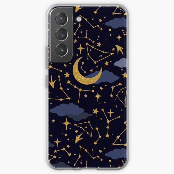 Celestial Stars and Moons in Gold and Dark Blue Samsung Galaxy Soft Case