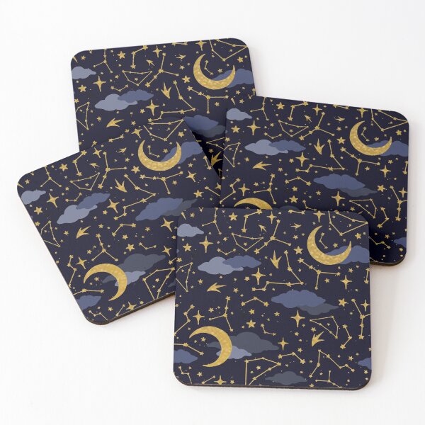 Item preview, Celestial Stars and Moons in Gold and Dark Blue designed and sold by evannave.