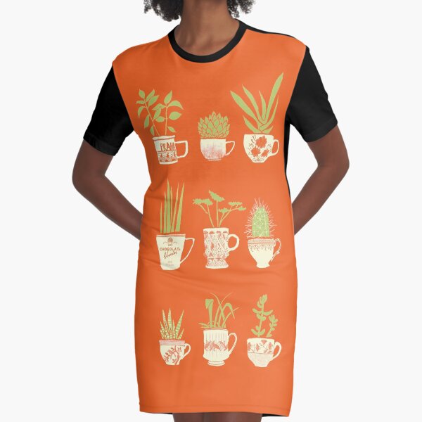 Teacup Succulents Graphic T-Shirt Dress