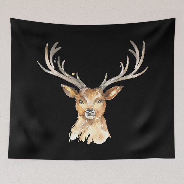 Item preview, Deer head watercolor black background designed and sold by Jenmag.