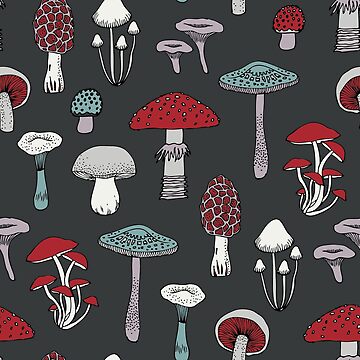 Artwork thumbnail, Midnight Mushrooms - fun fungus pattern by Cecca Designs by Cecca-Designs
