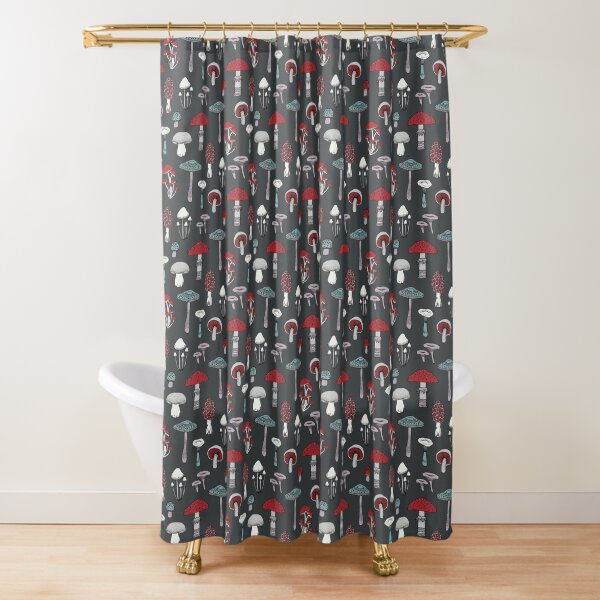 Midnight Mushrooms - fun fungus pattern by Cecca Designs Shower Curtain