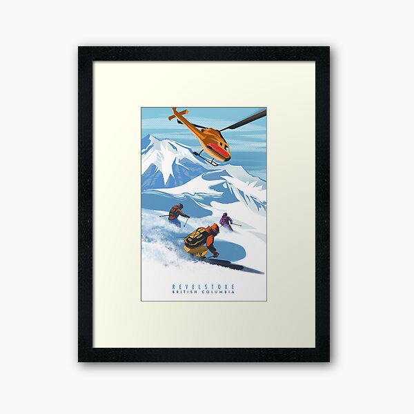 RETRO HELISKI REVELSTOKE SKI POSTER Framed Art Print
