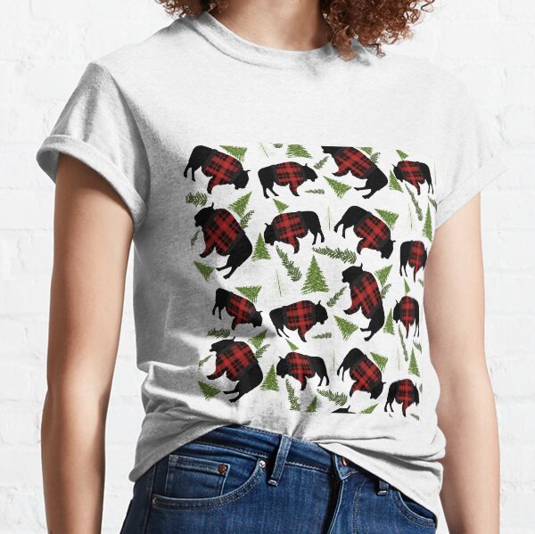 Buffalo Wearing Buffalo Plaid Holiday Sweater With Evergreens And Snowballs Classic T-Shirt