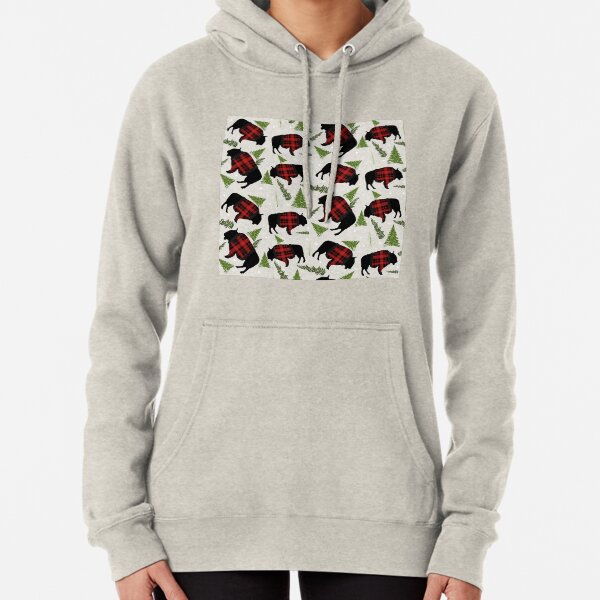 Buffalo Wearing Buffalo Plaid Holiday Sweater With Evergreens And Snowballs Pullover Hoodie