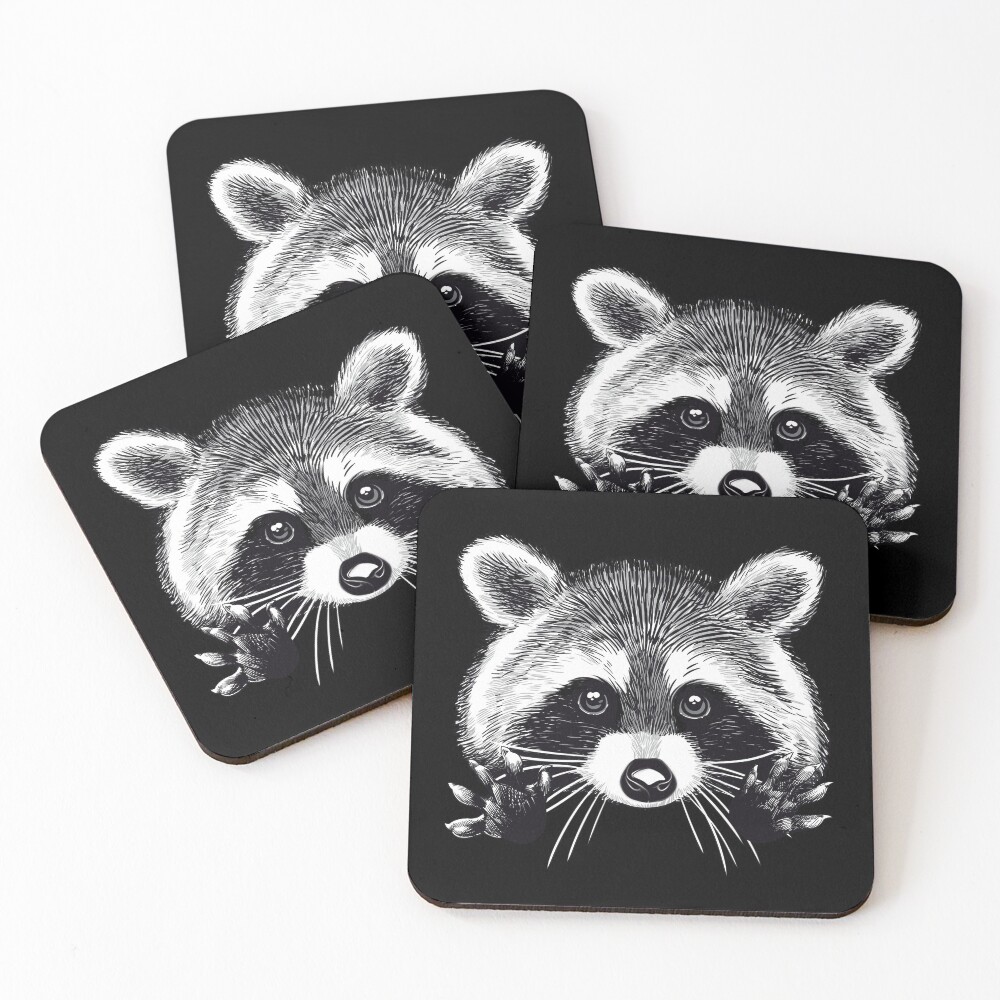 Digital illustration of a little raccoon buddy. Coasters (Set of 4)