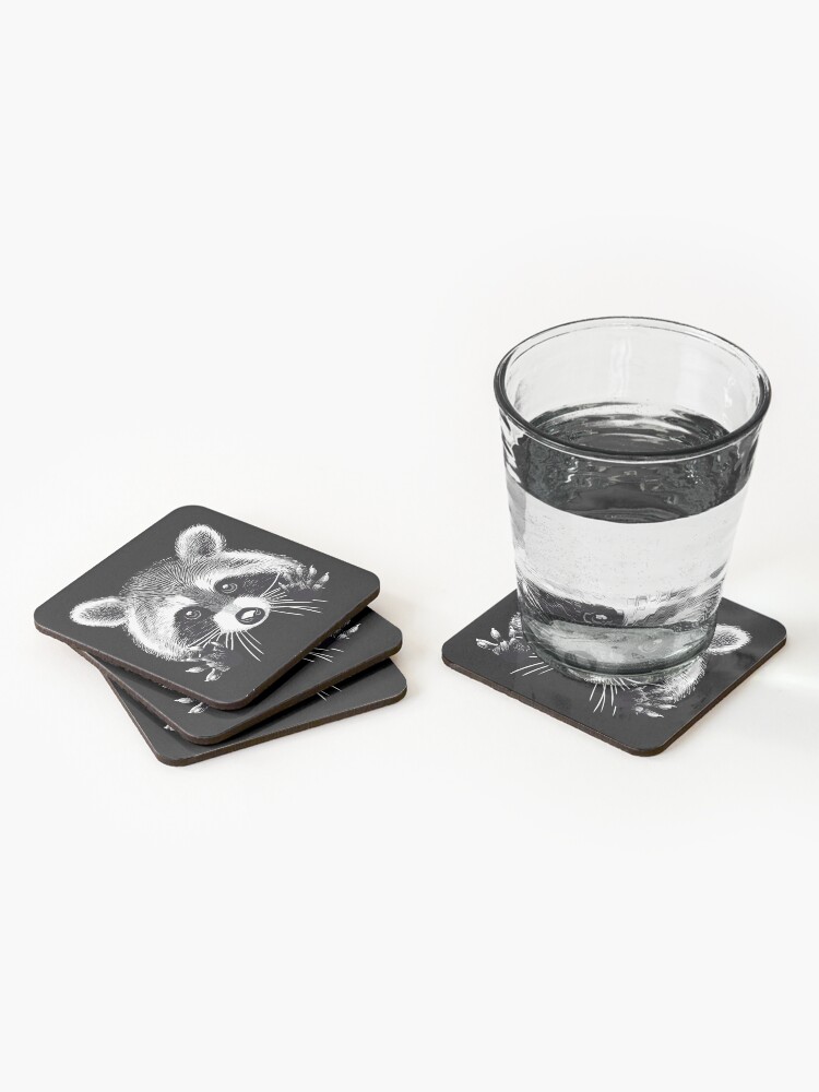 Alternate view of Digital illustration of a little raccoon buddy. Coasters (Set of 4)