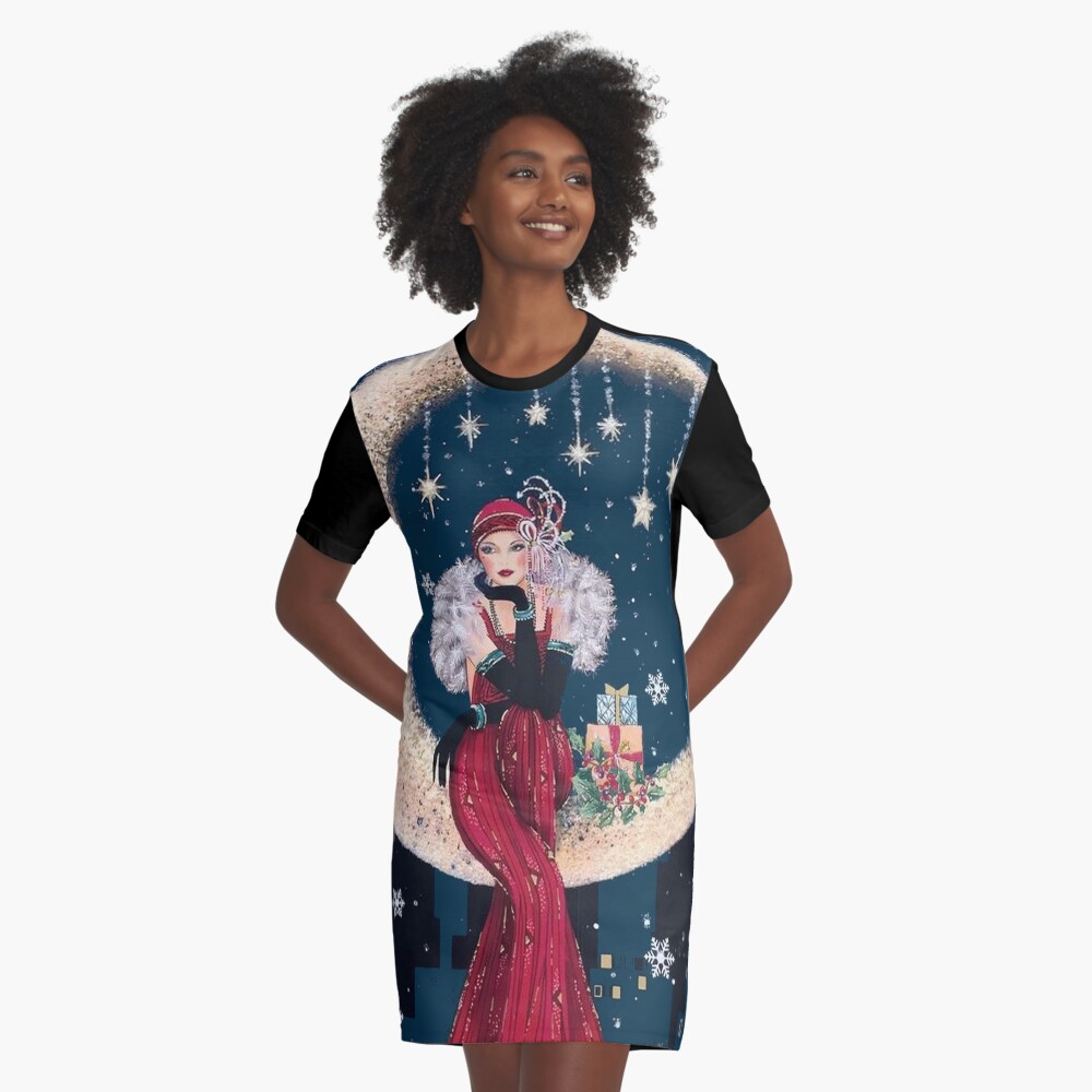 FLAPPER : Vintage High Style Beautiful Print Graphic T-Shirt Dress