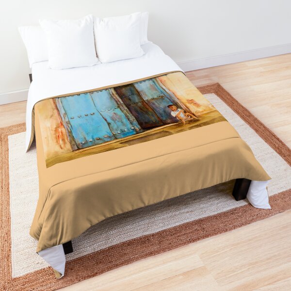 Child sitting in old Zanzibar doorway Comforter