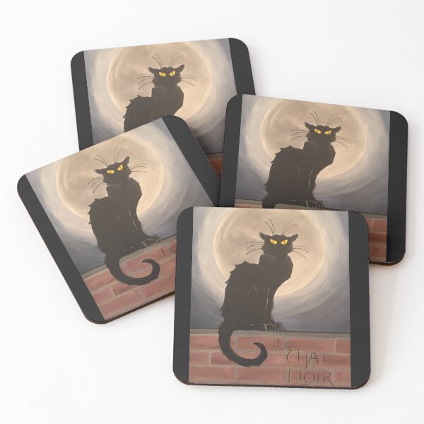 Item preview, fierce black cat with full moon Le Chat Noir designed and sold by artbykathleen.