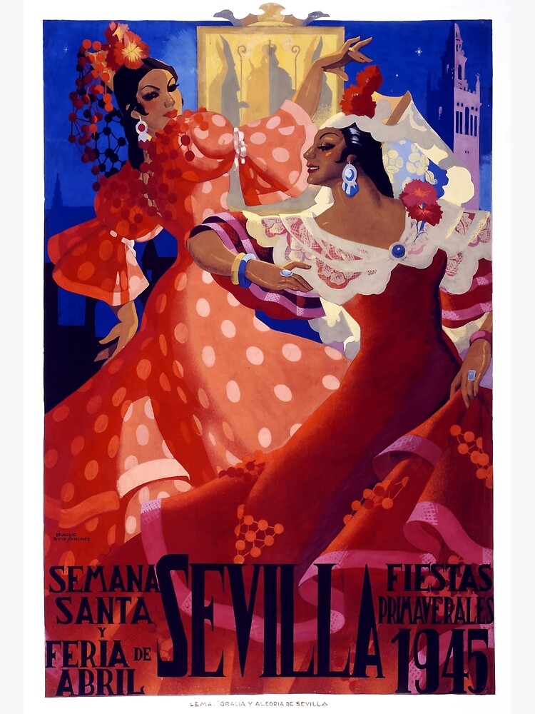 Disover Spain 1945 Seville April Fair Travel Poster Premium Matte Vertical Poster