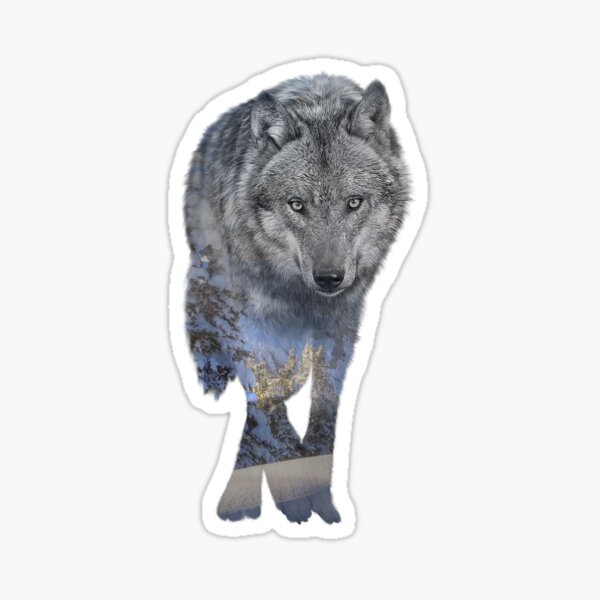 Winter Wolf Double Exposure Sticker