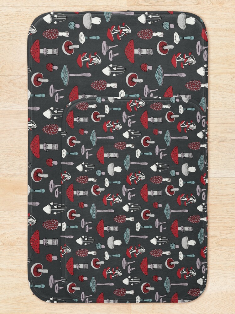 Alternate view of Midnight Mushrooms - fun fungus pattern by Cecca Designs Bath Mat