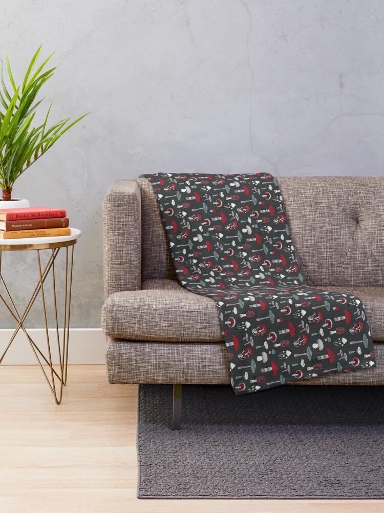 Alternate view of Midnight Mushrooms - fun fungus pattern by Cecca Designs Throw Blanket