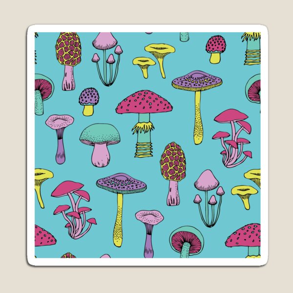 Workout Mushrooms - fun fungus pattern by Cecca Designs Magnet