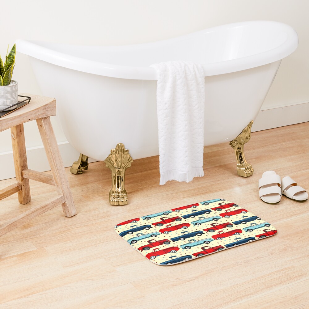 Winter Vintage Trucks Bath Mat