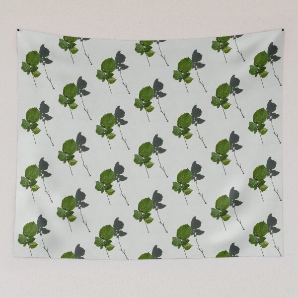 Item preview, Sophisticated Shadows - Glossy Hazelnut Leaves on White Stucco - Vertical View Upwards Right designed and sold by Georgia Mizuleva.