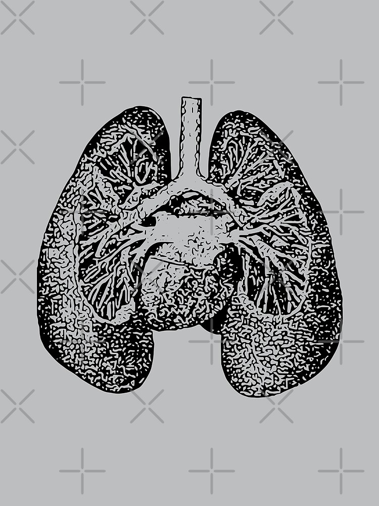 Anatomical Lungs Black on Grey by beththompsonart