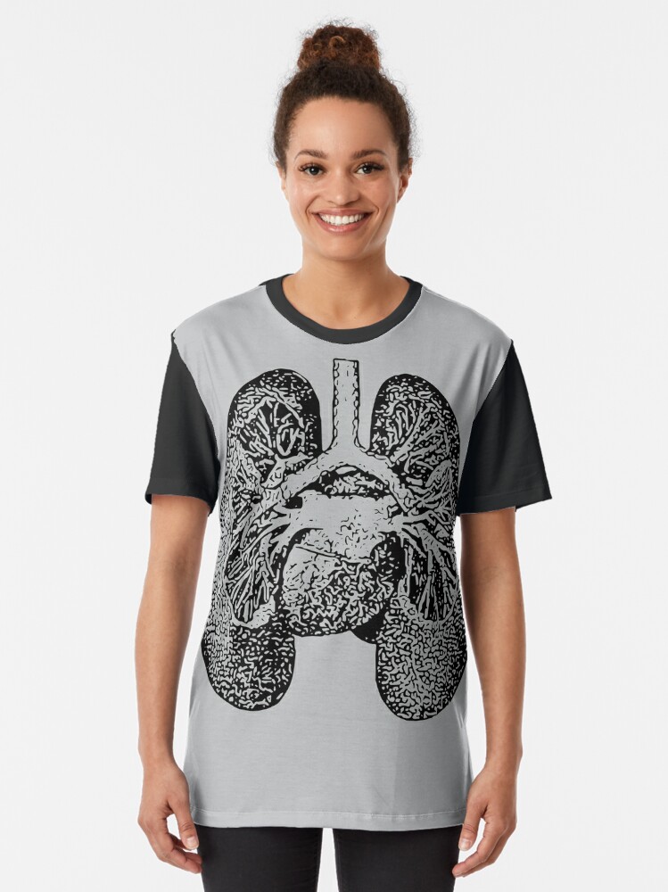 Alternate view of Anatomical Lungs Black on Grey Graphic T-Shirt