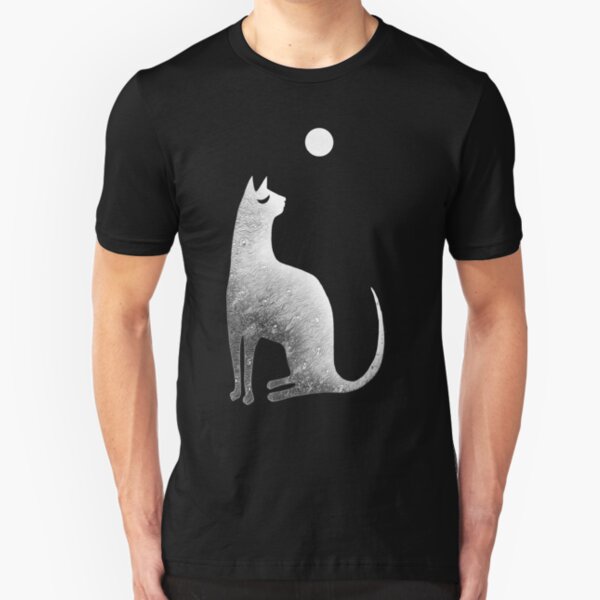 Ghost Cat and Moon in black and white Slim Fit T-Shirt