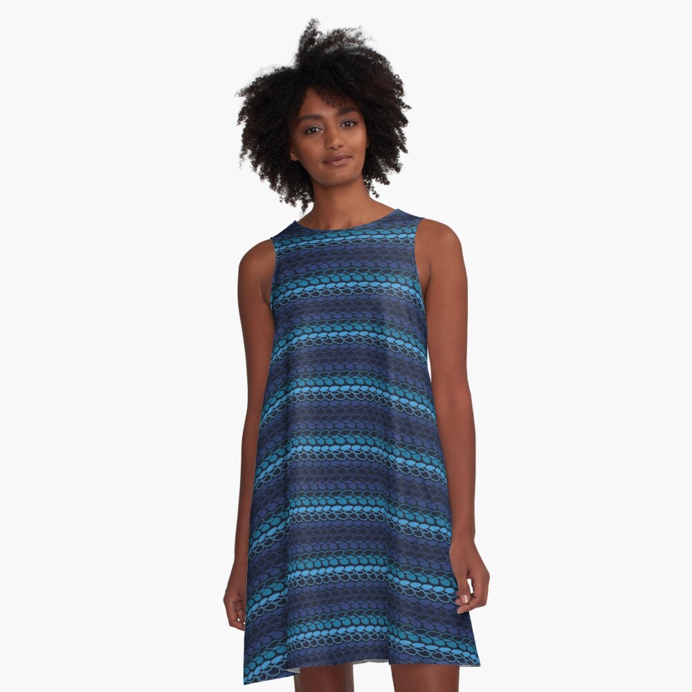 Faux slip stitch crochet pattern with blue hues A-Line Dress