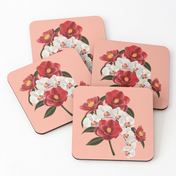 Item preview, Camellia and orchid bouquet on pink designed and sold by patternsbymira.