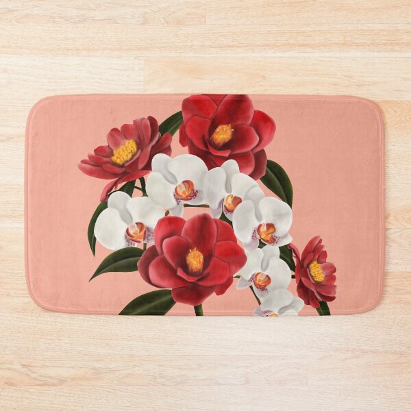 Item preview, Camellia and orchid bouquet on pink designed and sold by patternsbymira.