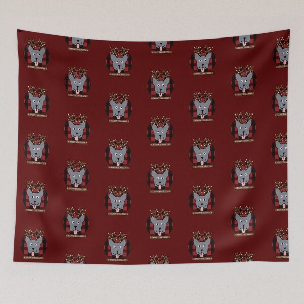 Item preview, Happy Holidays Dog Antlers and Red Plaid with fairy lights Illustration designed and sold by StudioUnrefined.