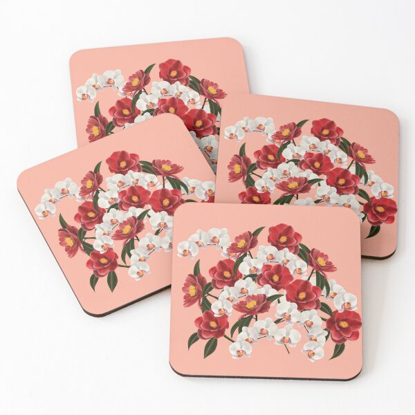 Item preview, Large camellia and orchid bouquet on pink designed and sold by patternsbymira.