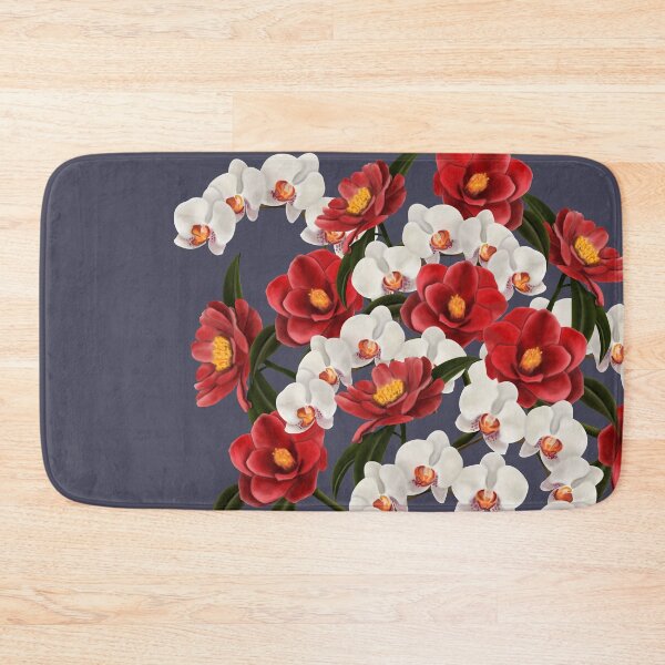 Item preview, Large camellia and orchid bouquet on grey designed and sold by patternsbymira.