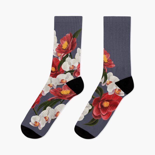 Item preview, Large camellia and orchid bouquet on grey designed and sold by patternsbymira.