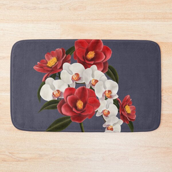 Item preview, Camellia and orchid bouquet on grey designed and sold by patternsbymira.