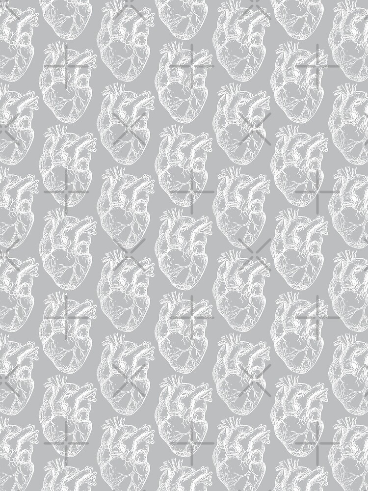 Hearts Anatomical White on Grey by beththompsonart