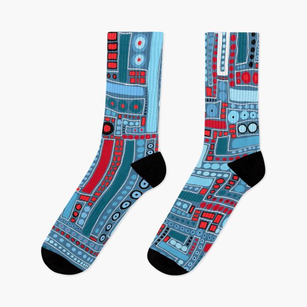 Item preview, Wacky Maze - Aqua, Robin's Egg Blue, Turquoise, Crimson, and Red designed and sold by Clare Wuellner.