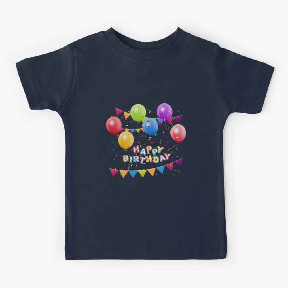 Happy birthday with balloons and confetti