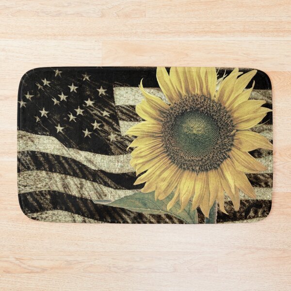 Item preview, Rustic Sunflower Flower on Flag Country Art Cottage Chic Matted Picture USA A050 designed and sold by byNicol.