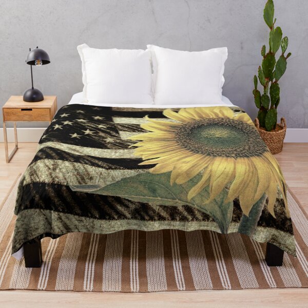 Item preview, Rustic Sunflower Flower on Flag Country Art Cottage Chic Matted Picture USA A050 designed and sold by byNicol.