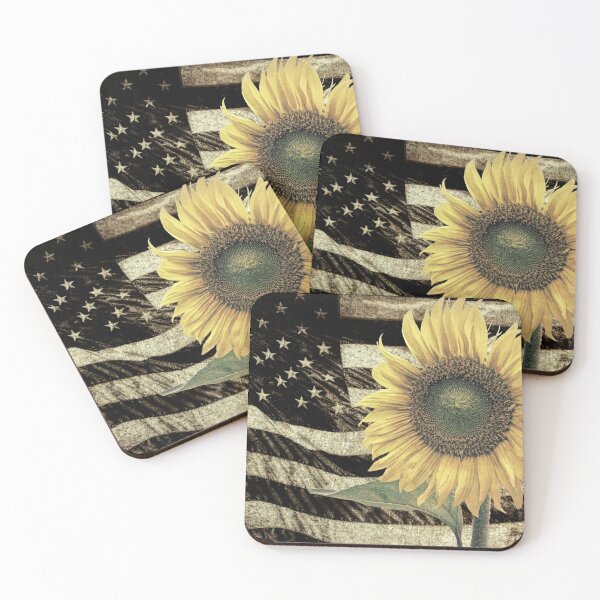 Item preview, Rustic Sunflower Flower on Flag Country Art Cottage Chic Matted Picture USA A050 designed and sold by byNicol.