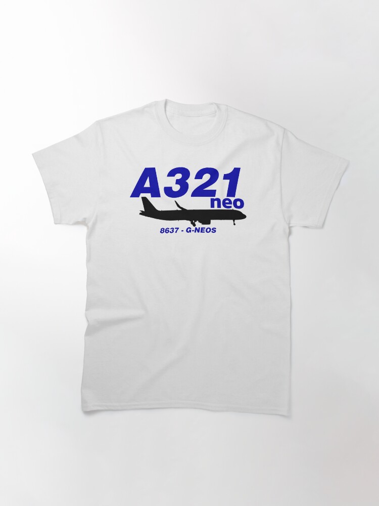 Thumbnail 2 of 7, Classic T-Shirt, A321neo 8637 G-NEOS (Black Print) designed and sold by AvGeekCentral.
