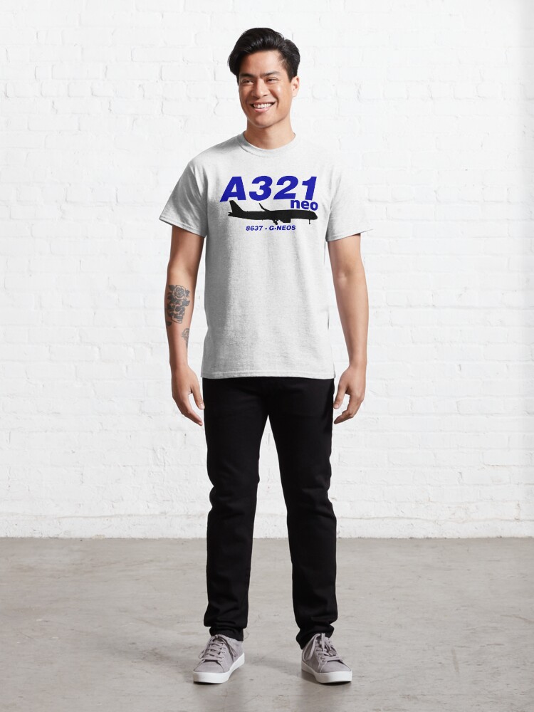 Thumbnail 3 of 7, Classic T-Shirt, A321neo 8637 G-NEOS (Black Print) designed and sold by AvGeekCentral.