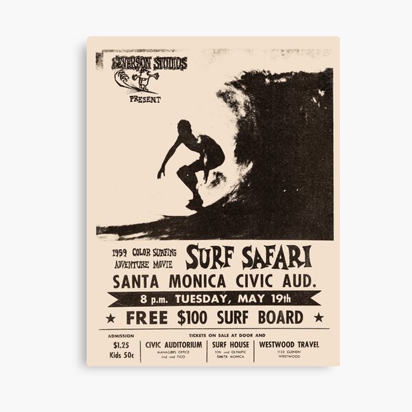Surf Safari 1959 Vintage Poster, Artwork, Prints, Posters, Tshirts, Men, Women, Kids Canvas Print