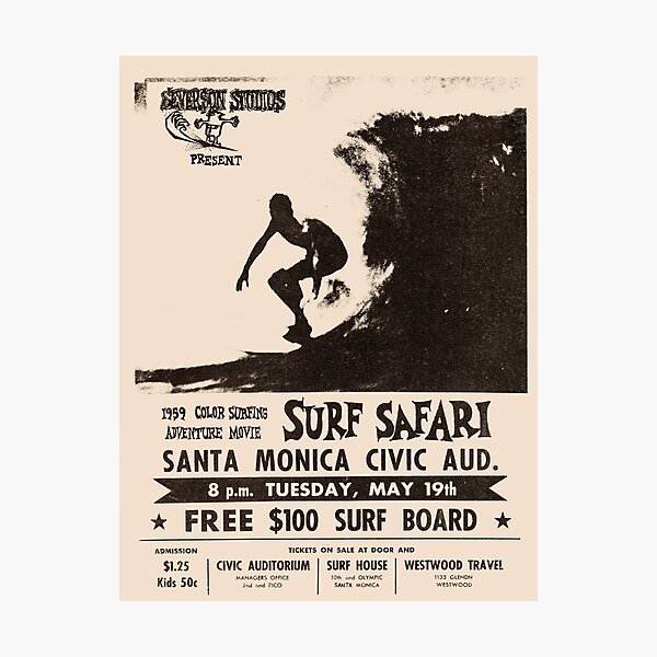 Surf Safari 1959 Vintage Poster, Artwork, Prints, Posters, Tshirts, Men, Women, Kids Photographic Print