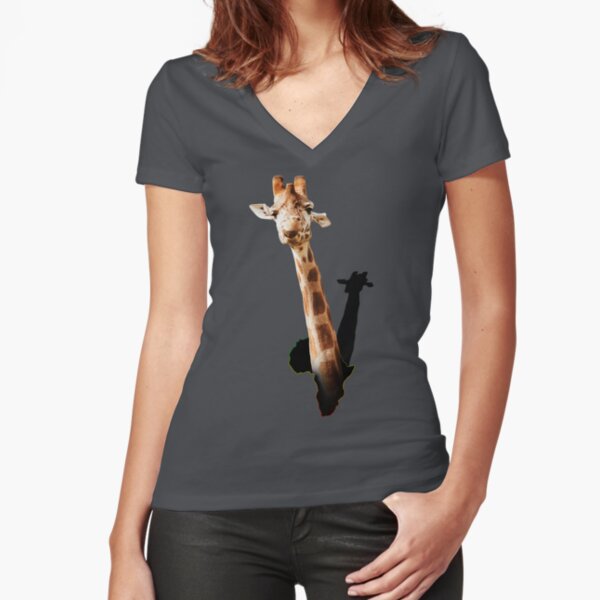 Funny giraffe popping out of Africa Fitted V-Neck T-Shirt