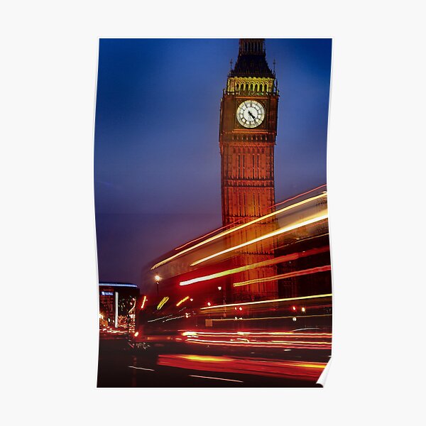 A London Bus Forming Light Trials At Big Ben Westminster Poster For