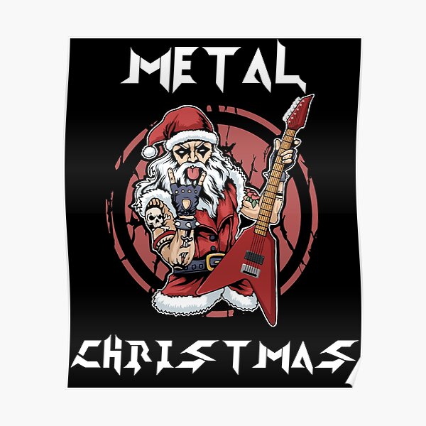 Heavy Metal Christmas Metalhead Santa Rock Horns Death Metal Poster